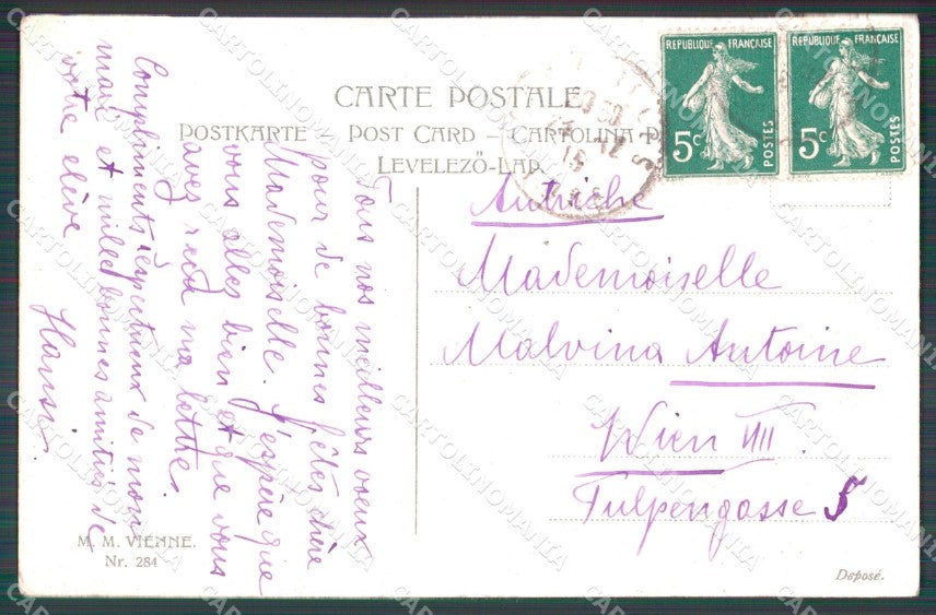 Lady Christmas Greetings Alice Martineau Hollyer MM Vienne 284 postcard QT6859 – retro