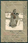 Ethel Parkinson Christmas New Year Lady Boy MM Vienne 165 postcard QT6961 – fronte