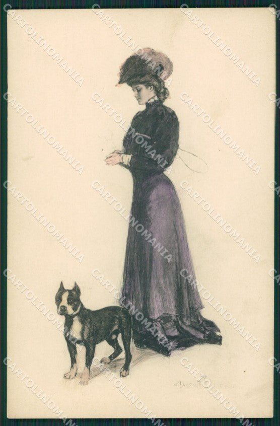 Clarence Underwood Lady and dog MM Vienne 337 postcard cartolina QT7040 – fronte