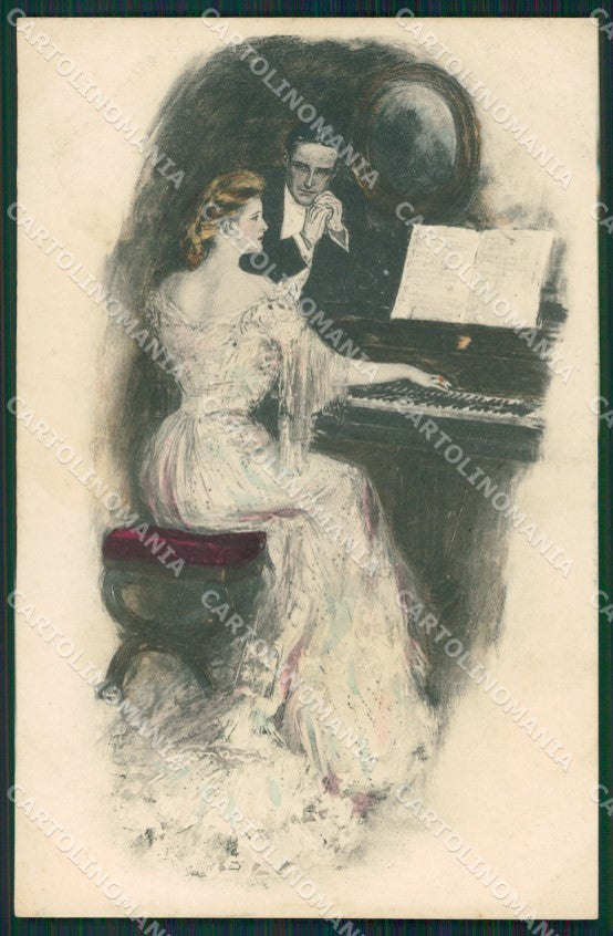 Clarence Underwood Lady and Piano MM Vienne 303 postcard cartolina QT7062 – fronte