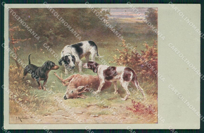 Reichert Hunting Dog Dachsund Deer Cervo Caccia MM 293 postcard cartolina QT7077 – fronte