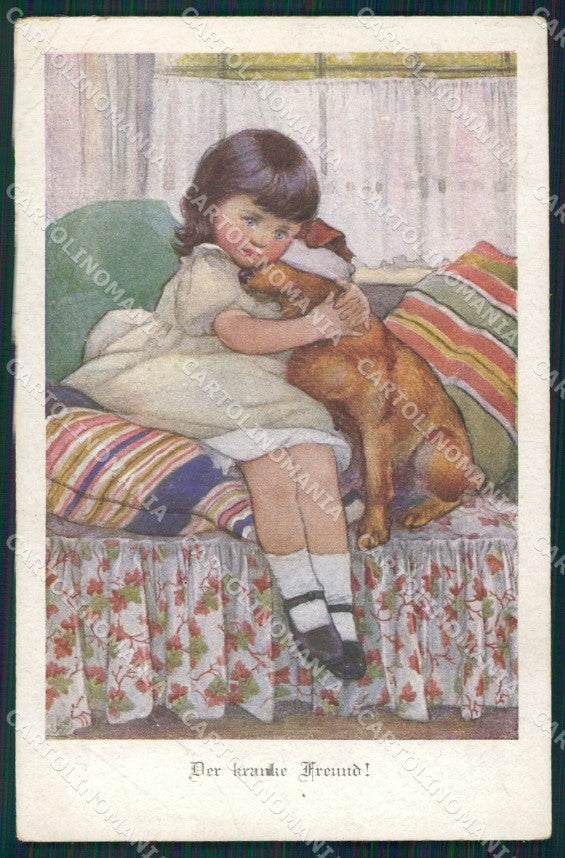 Pearce Girl and Dog CORNER CREASES MM Wien 713 postcard cartolina QT7109 – fronte