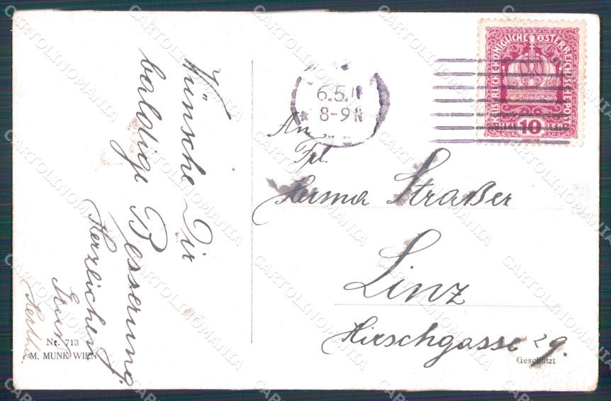 Pearce Girl and Dog CORNER CREASES MM Wien 713 postcard cartolina QT7109 – retro