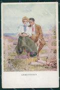 Romantic Couple Golf Sport signed MM Wien 1125 postcard cartolina QT7131 – fronte
