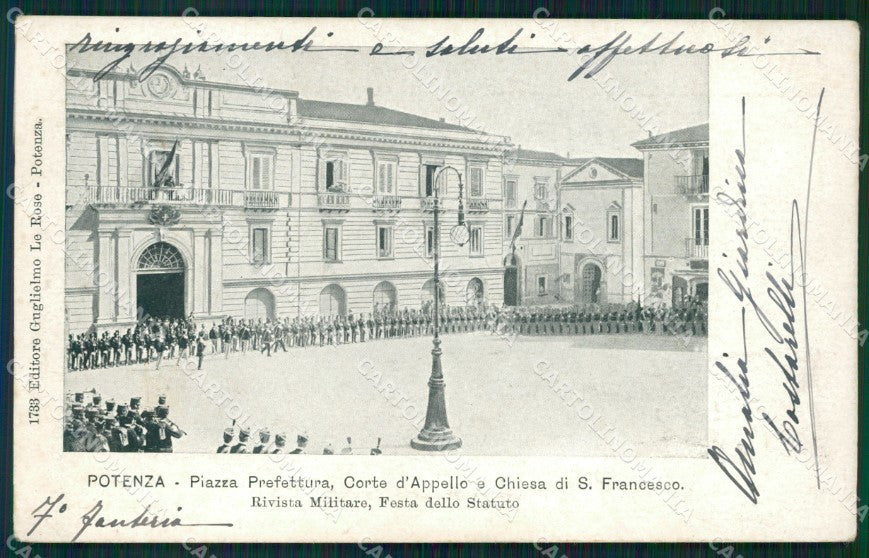 Potenza città Piazza Prefettura Festa Statuto VII Fanteria cartolina QT7614 – fronte