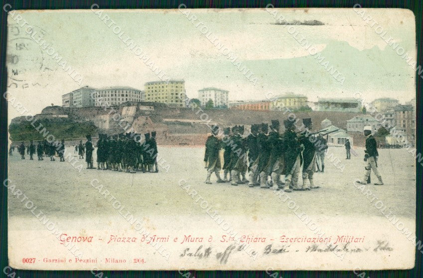 Genova città Piazza Armi Militari Esercitazioni cartolina QT7672 – fronte