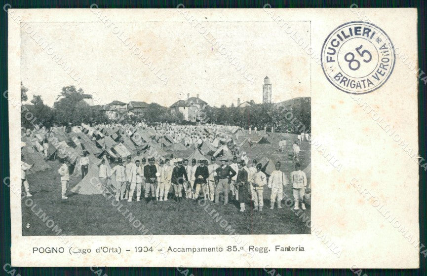 Novara Lago d'Orta Pogno 85º Reggimento Fanteria Militari cartolina QT7695 – fronte