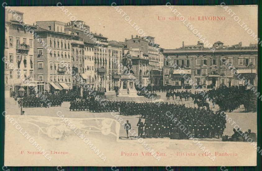 Livorno città Piazza Vittorio Emanuele Militari Fanteria cartolina QT7841 – fronte