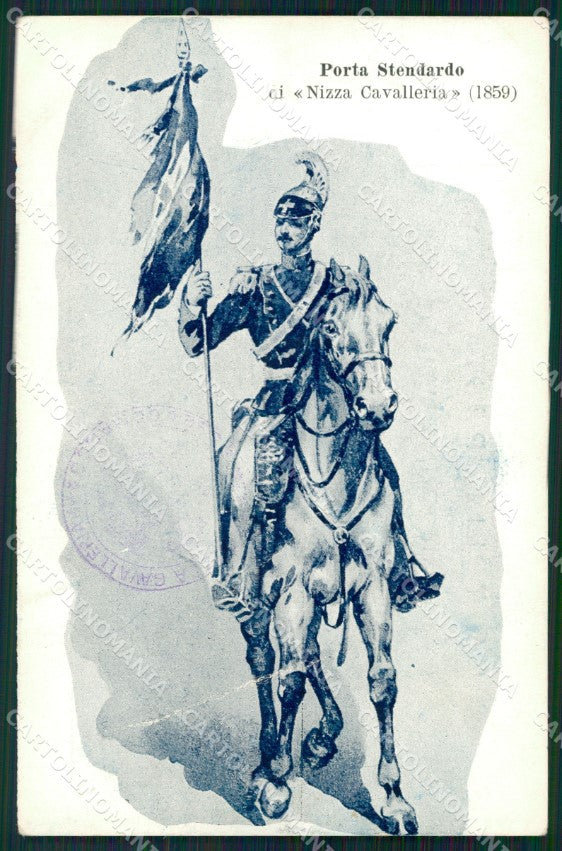 Militari Dragoni Piemonte Nizza Cavalleria I Reggimento PIEGHE cartolina QT7937 – fronte