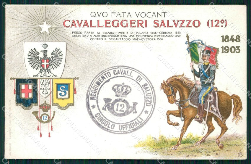 Militari 12º Reggimento Cavalleria di Saluzzo cartolina QT7957 – fronte