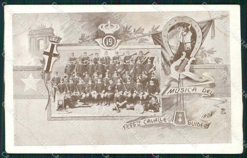 Militari 19º Reggimento Cavalleggeri Guide Banda Musicale cartolina QT7992 – fronte
