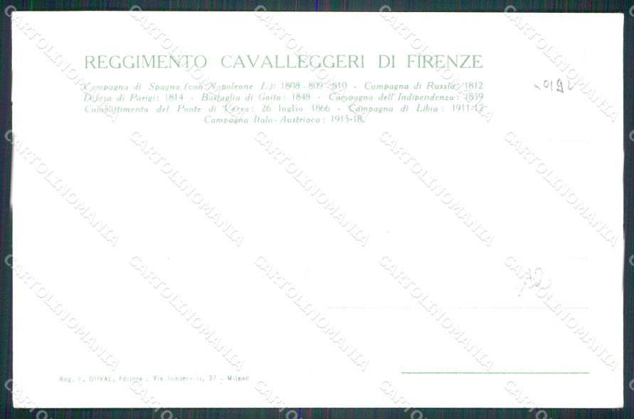 Militari Reggimento Cavalleggeri di Firenze cartolina QT7999 – retro