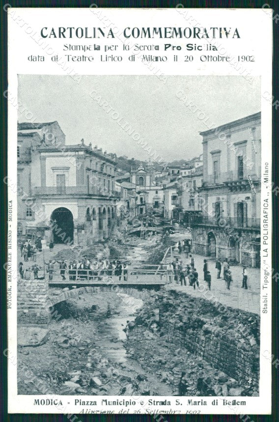 Ragusa Modica Alluvione 1902 Teatro Lirico Milano RIFILATA cartolina QT8045 – fronte