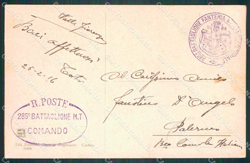 Belluno Cortina Ampezzo 285º Batt Fanteria Milizia Territoriale cartolina QT8068 – retro