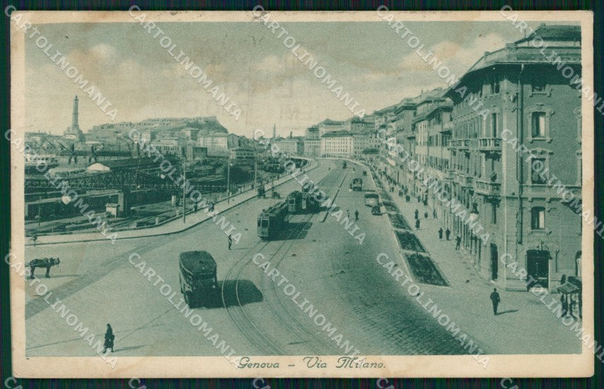 Genova Via Milano TRACCE UMIDO ABRASA cartolina QT8086 – fronte