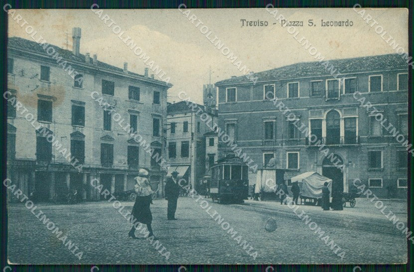 Treviso città Piazza San Leonardo Tram cartolina QT8088 – fronte