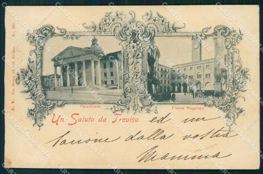 Treviso città Piazza Maggiore Cattedrale Saluti da cartolina QT8111 – fronte