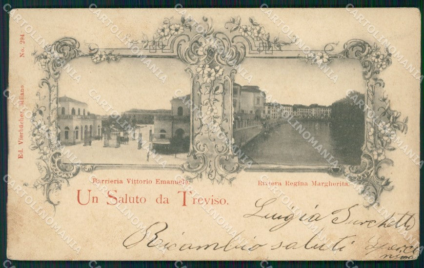Treviso città Barriera Vittorio Emanuele Saluti da RIFILATA cartolina QT8112 – fronte