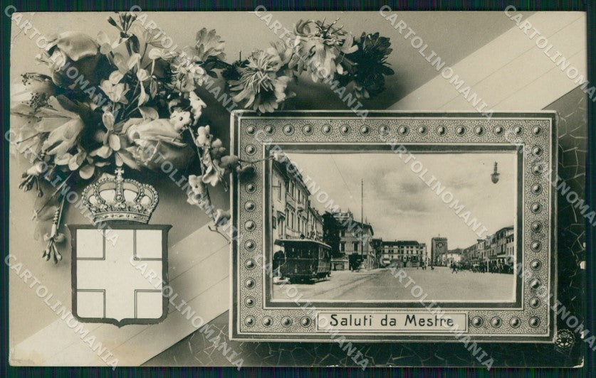 Venezia Mestre Saluti da Tram NPG Foto PIEGHINA cartolina QT8136 – fronte