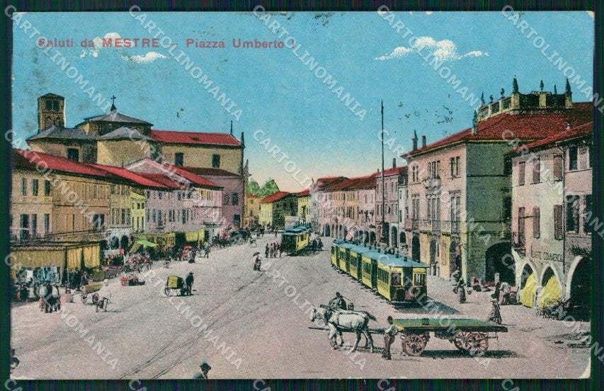 Venezia Mestre Piazza Umberto I Tram cartolina QT8140 – fronte