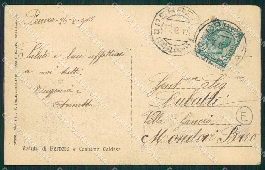 Torino Perrero Costumi Valdesi cartolina QZ0141 – retro
