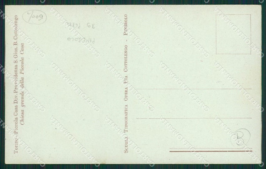Torino Pinerolo Piccola Casa Divina Provvidenza cartolina QZ0270 – retro