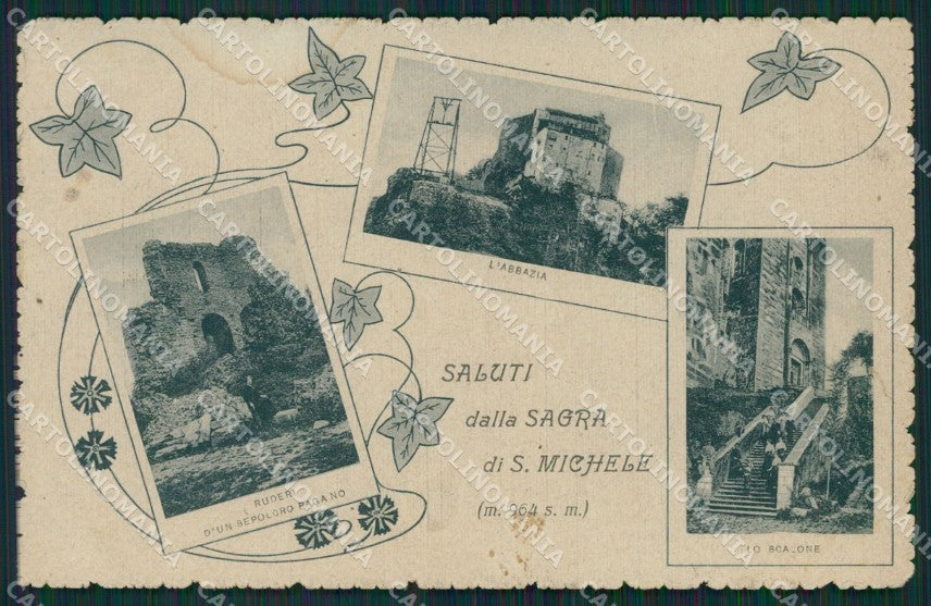 Torino Sacra di San Michele Saluti da MACCHIA cartolina QZ0356 – fronte