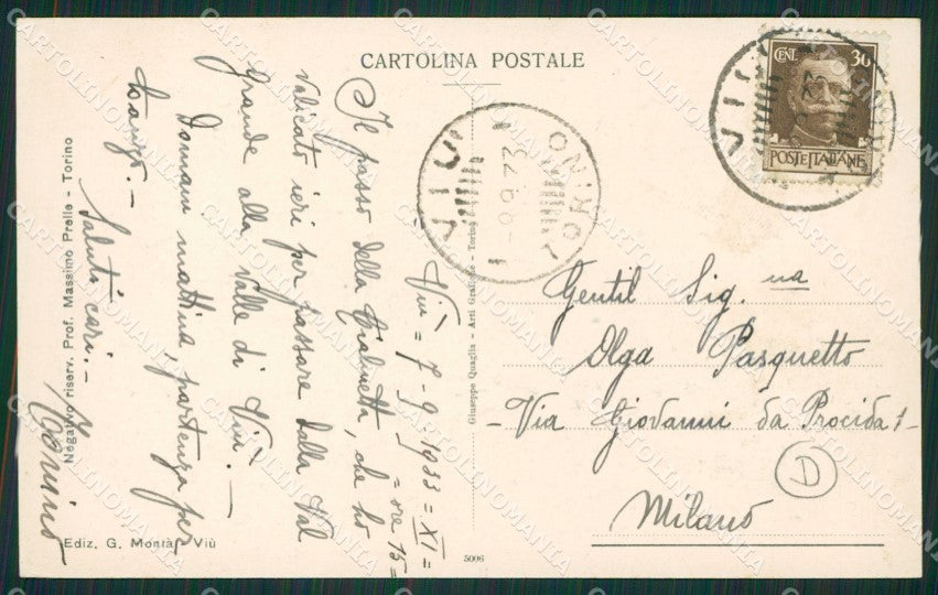 Torino Viù cartolina QZ0675 – retro