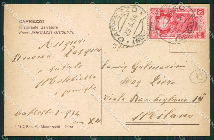 Verbania Caprezzo Pubblicitaria cartolina QZ1020 – retro
