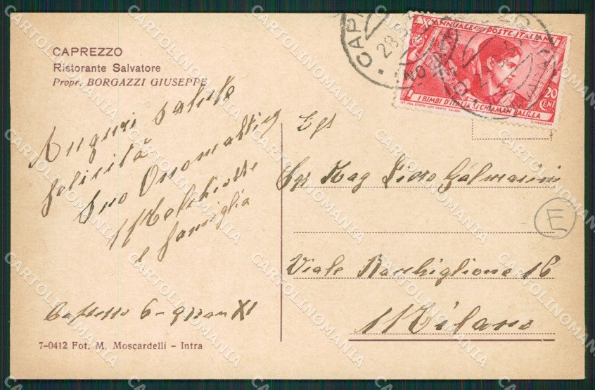 Verbania Caprezzo Pubblicitaria cartolina QZ1021 – retro