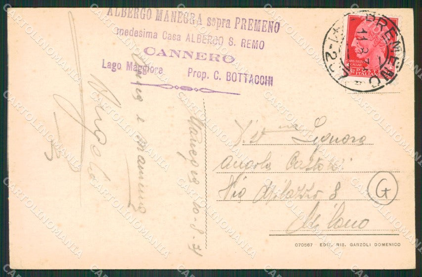 Verbania Oggebbio Manegra Alpe cartolina QZ1914 – retro