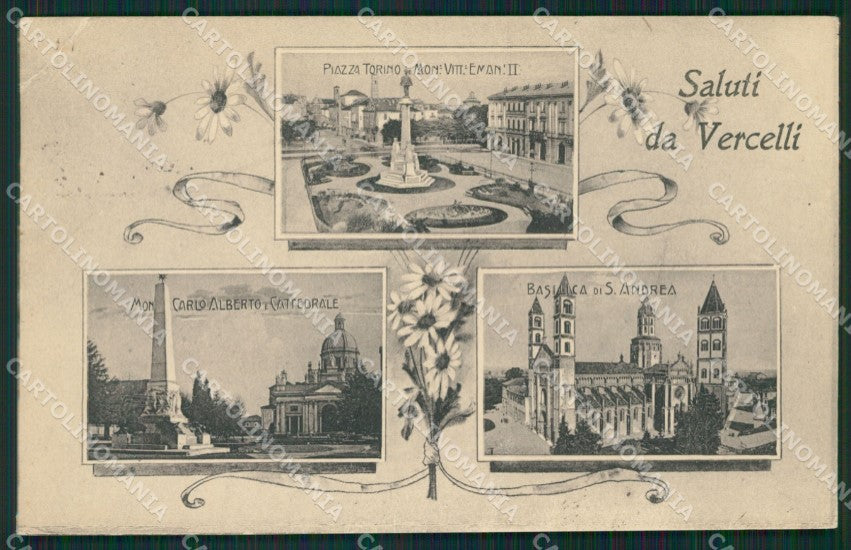 Vercelli città Saluti da PIEGA cartolina QZ2246 – fronte