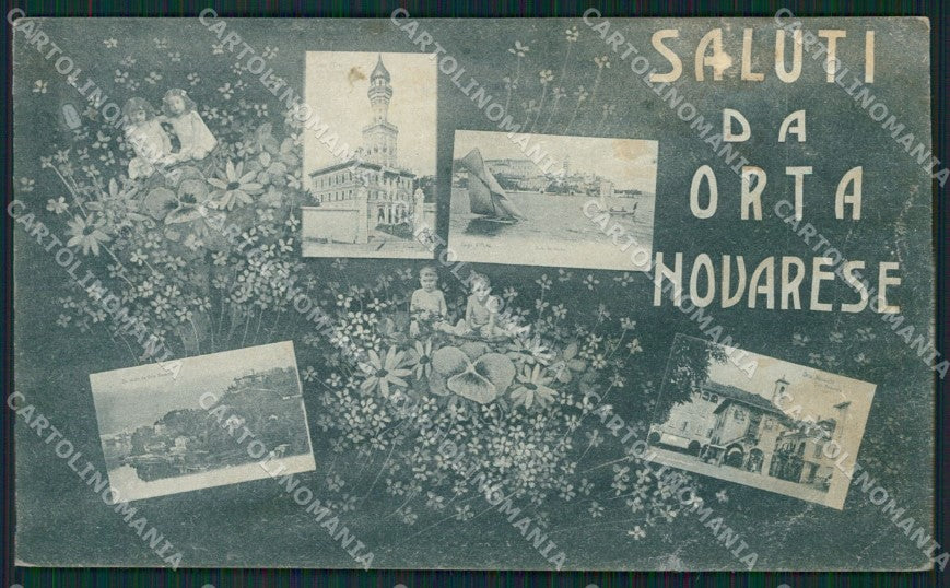 Novara Orta San Giulio Lago Saluti da PIEGHE RIFILATA cartolina QZ2545 – fronte