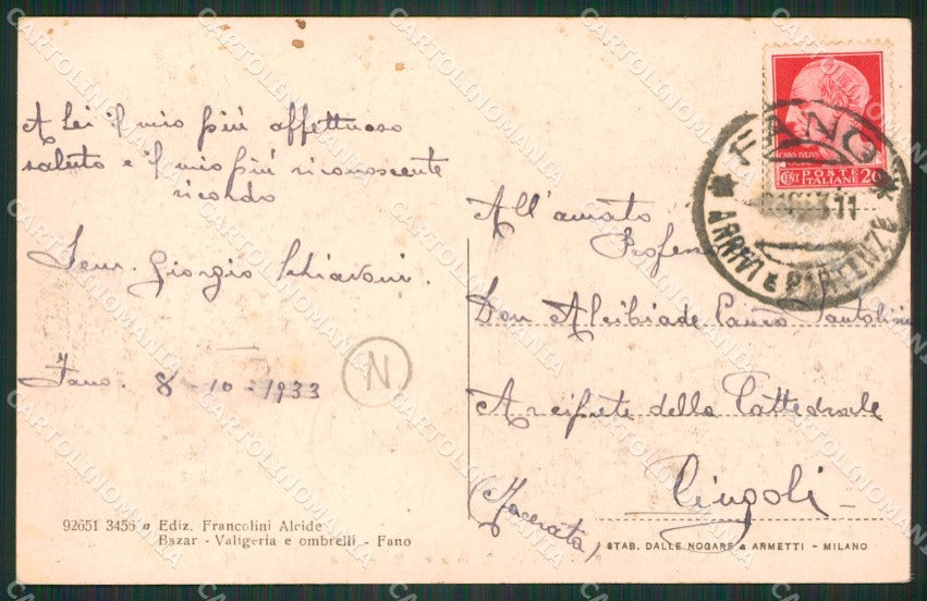 Pesaro Fano Treno cartolina QZ2664 – retro