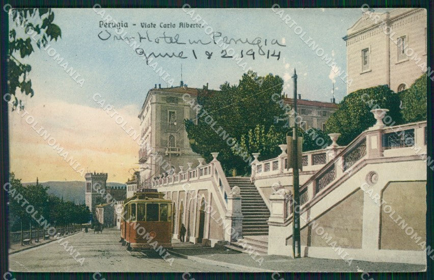 Perugia città Tram PIEGHINE ABRASA cartolina QZ2928 – fronte
