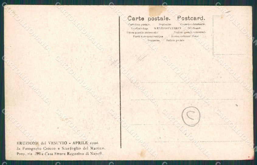 Napoli Vulcano Vesuvio Eruzione Boscotrecase cartolina QZ3663 – retro