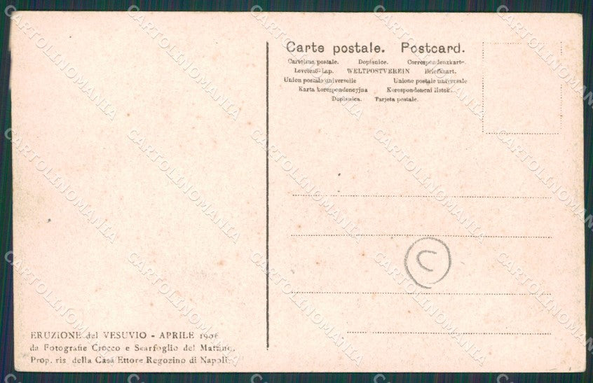 Napoli Vulcano Vesuvio Eruzione Boscotrecase cartolina QZ3668 – retro