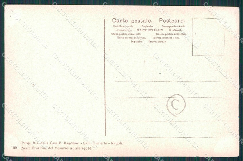Napoli Vulcano Vesuvio Eruzione Boscotrecase cartolina QZ3669 – retro