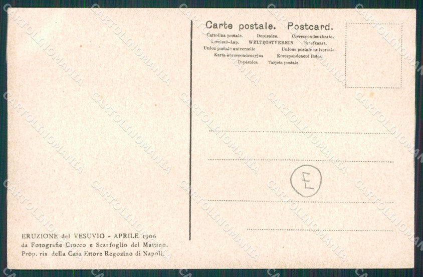 Napoli Vulcano Vesuvio Eruzione Boscotrecase cartolina QZ3691 – retro