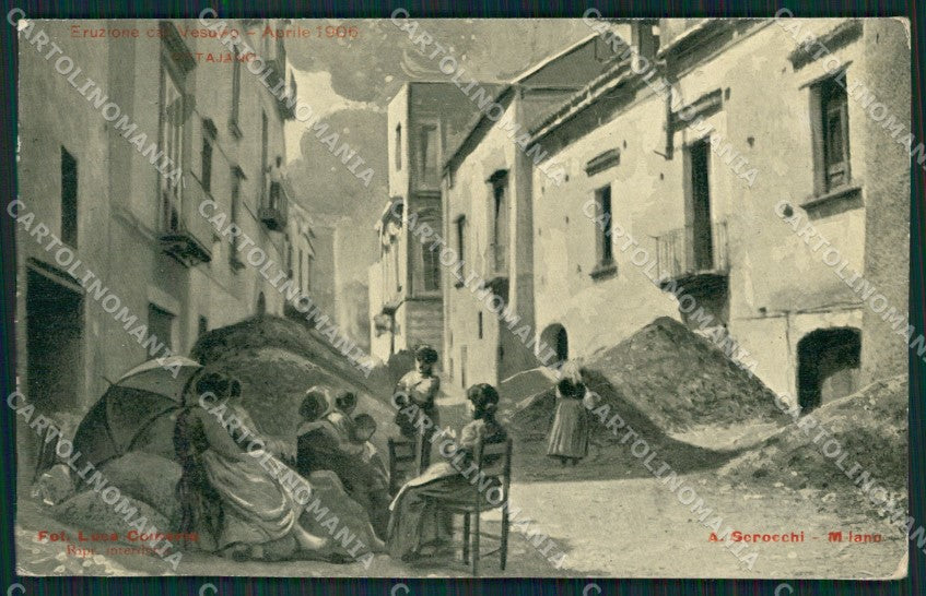 Napoli Vulcano Vesuvio Eruzione Ottaviano cartolina QZ3698 – fronte