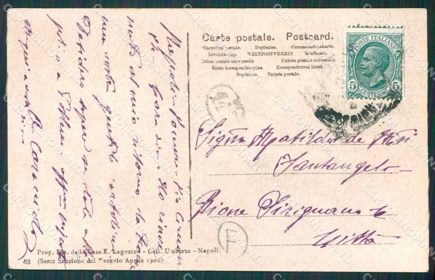 Napoli Vulcano Vesuvio Eruzione Ottaviano cartolina QZ3705 – retro