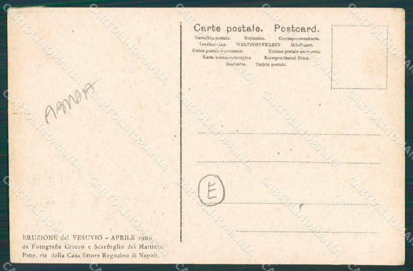 Napoli Vulcano Vesuvio Eruzione Savoia ABRASA cartolina QZ3726 – retro
