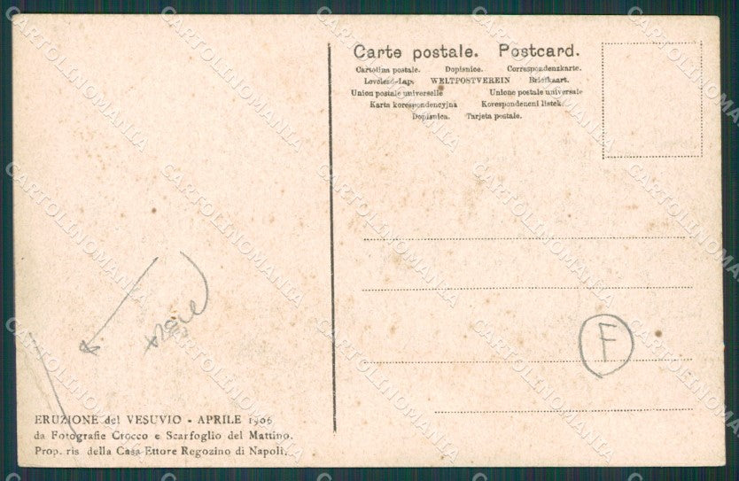 Napoli Vulcano Vesuvio Eruzione PIEGA cartolina QZ3727 – retro