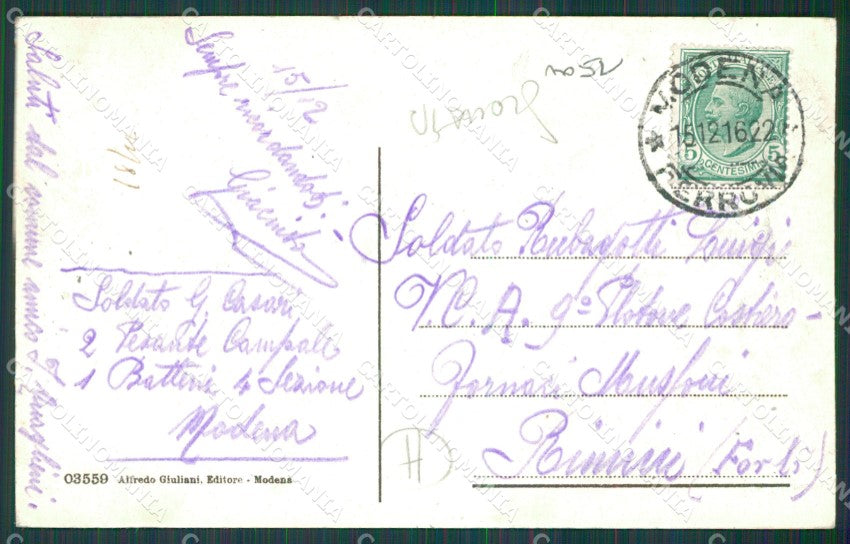 Modena città Militari Artiglieria SCOLLATA cartolina QZ4876 – retro