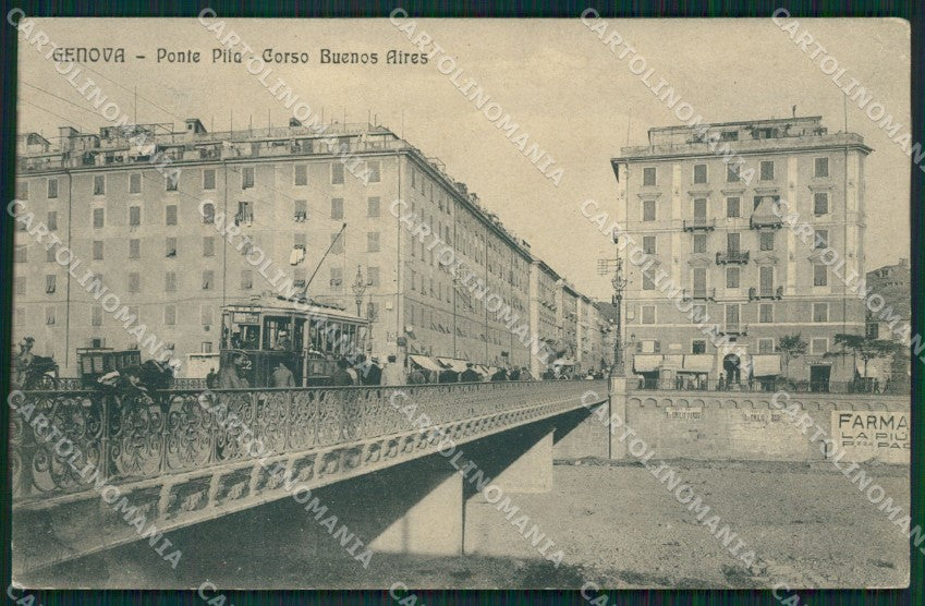 Genova Città Ponte Pila Tram SCOLLATA PIEGHINE cartolina QZ5027 – fronte