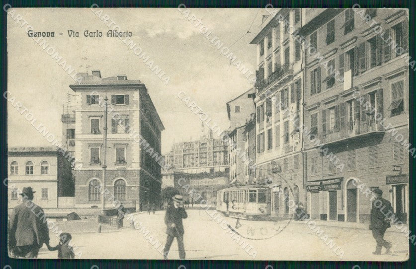 Genova Città Via Carlo Alberto Tram PIEGHINA cartolina QZ5042 – fronte