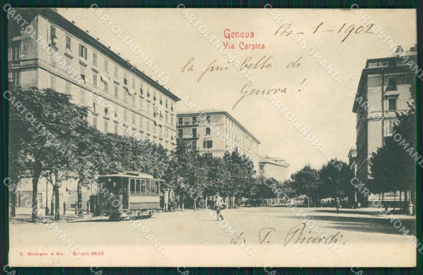 Genova Città Via Corsica Tram cartolina QZ5093 – fronte