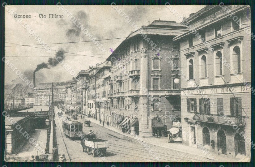 Genova Città Via Milano Tram PIEGHINA cartolina QZ5140 – fronte