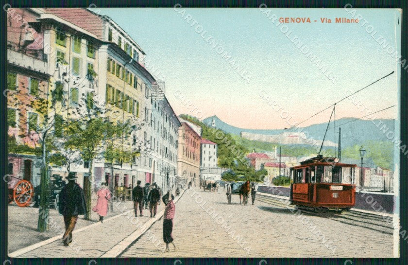 Genova Città Via Milano Tram cartolina QZ5142 – fronte