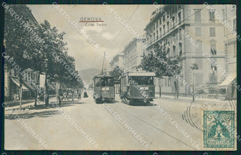 Genova Città Corso Torino Tram PIEGA cartolina QZ5188 – fronte